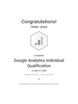 Tenny Jesse Google Analytics Certification
